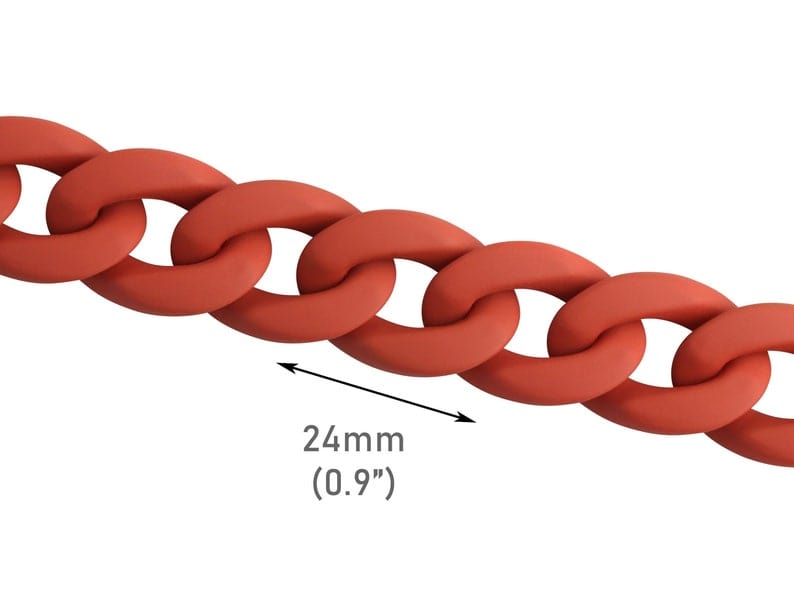 1ft Matte Terracotta Brown Chain Links, 24mm, Acrylic, Chunky Plastic Twists for Jewelry