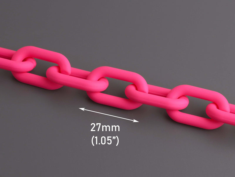 1ft Matte Neon Pink Chain Links, 27 x 16mm, Ultra Smooth, Plastic Chain for Necklaces and Bracelets