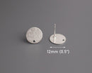 4 Small Silver Stud Earring Blanks with Brushed Metal, Textured, Flat Round Circle Discs with Posts, Simple Ear Stud Base, 12mm