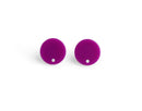 4 Neon Purple Earring Stud Blanks, 1 Hole, Acrylic Earring Posts, Round Circle Earring Findings, 14mm