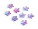 4 Small Blue and Purple Ombre Flower Beads, 18mm, 1 Hole Center Drilled, Acrylic Cabs